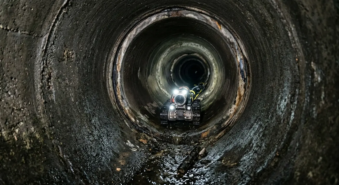 Robotic sewer camera inspecting pipe interior for Sewer Line Repair in Jennings